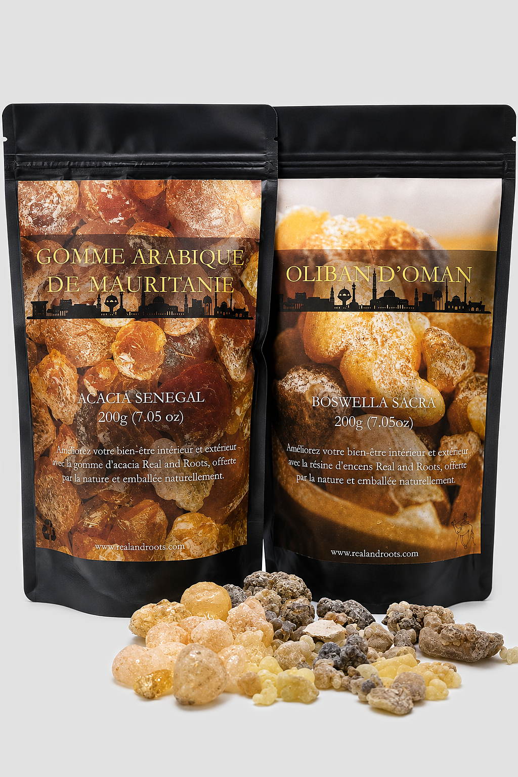 Sachets d'oliban d'Oman et de gomme arabique de Mauritanie du coffret La fumée — Real & Roots