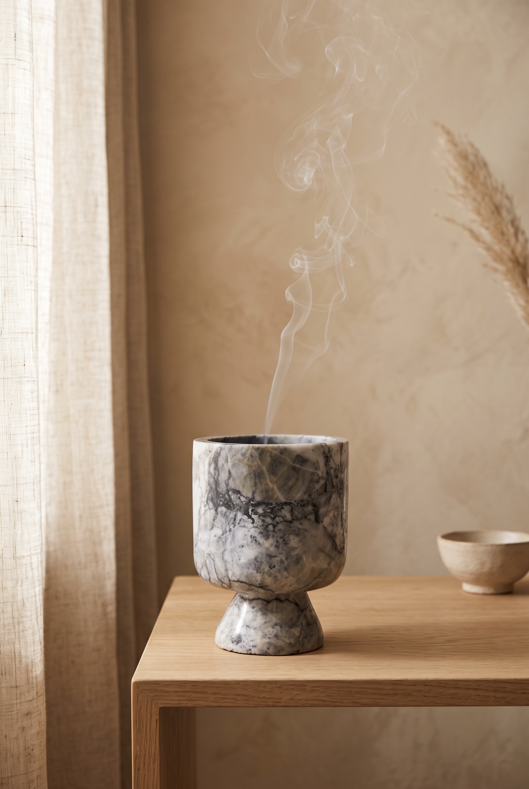 Chalice Noir dans un intérieur bohème, encens en volutes | Real & Roots