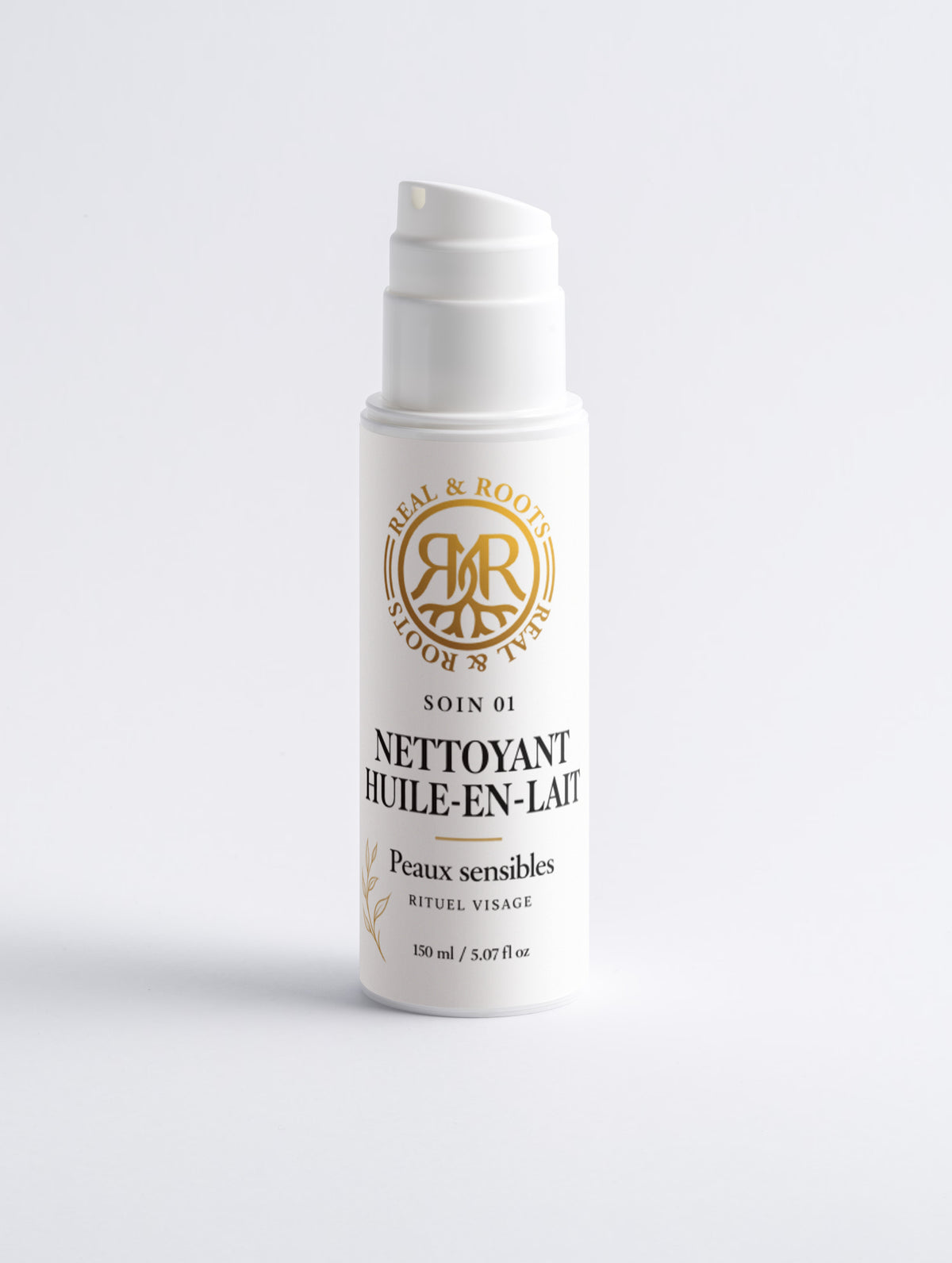 Nettoyant huile-en-lait Real & Roots 150 ml — flacon de face