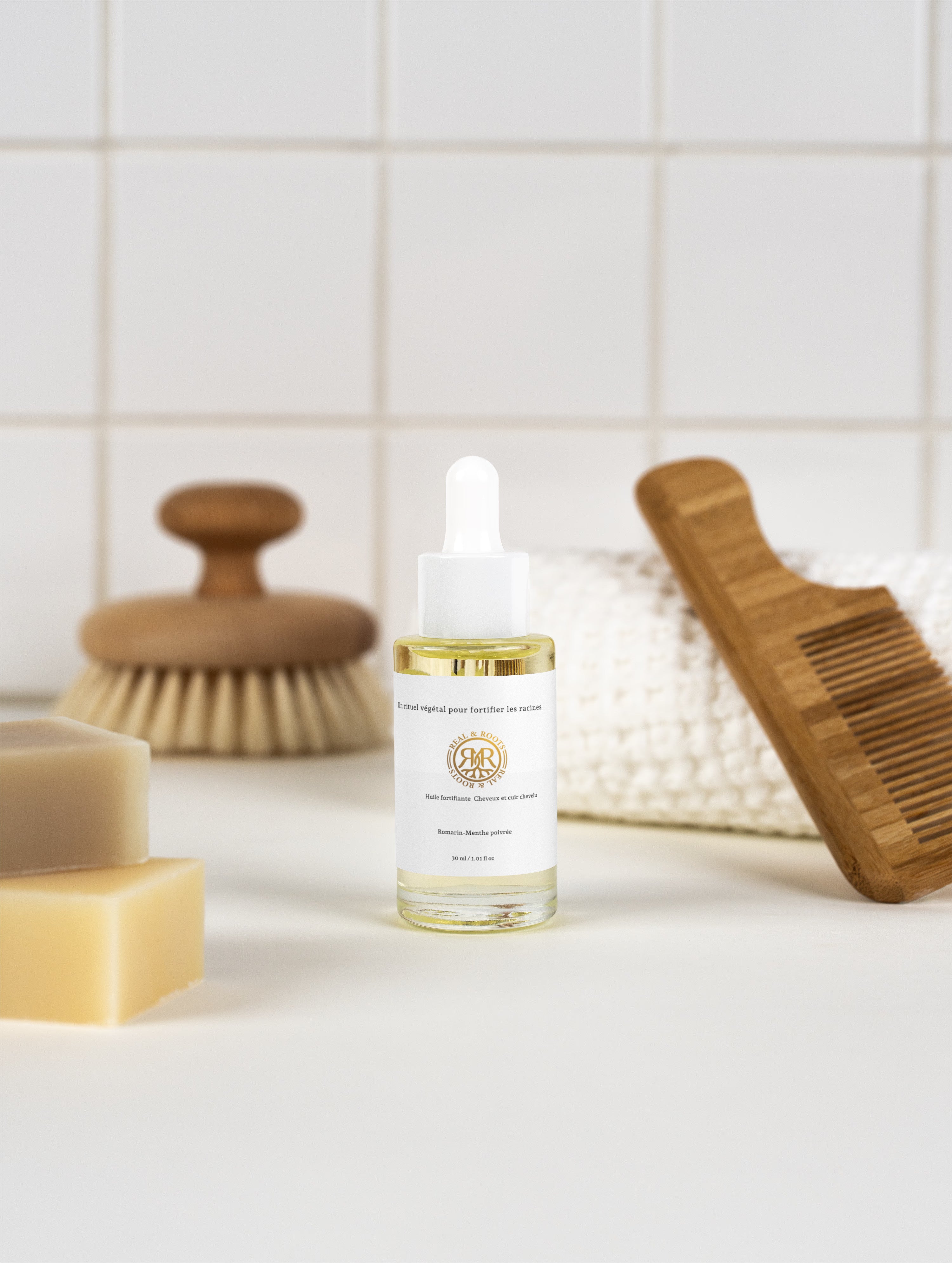 Huile Cheveux & Cuir Chevelu Bio | Romarin & Menthe Poivrée | REAL AND ROOTS